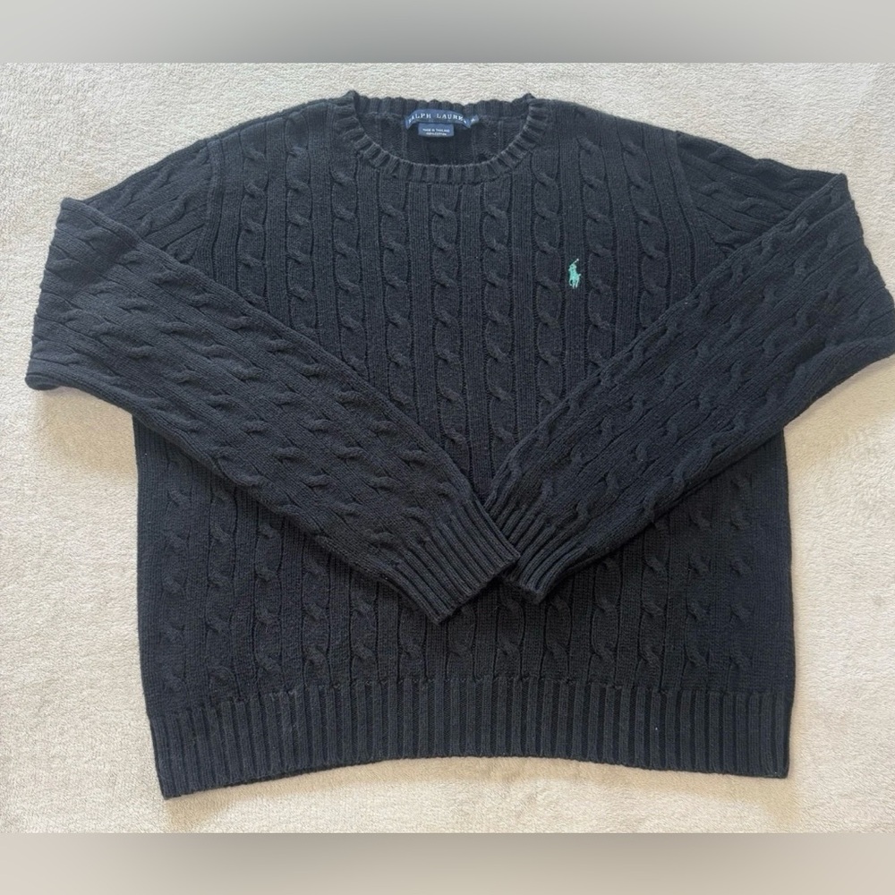 VGT  Ralph Lauren Blue Label Womens Navy 100% Cotton Cable Knit Sweater Sz XL